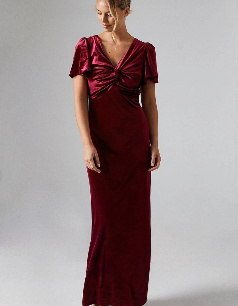 Velvet Twist Front Bridesmaid Maxi Dress