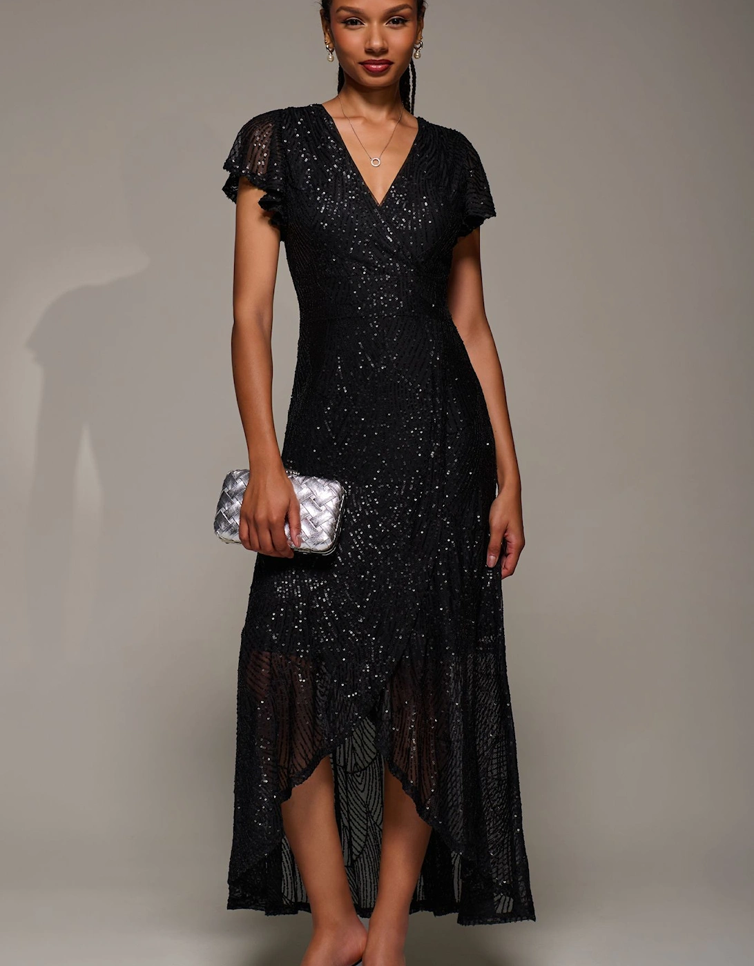 Frill Short Sleeve Sequin Maxi Dress, 2 of 1