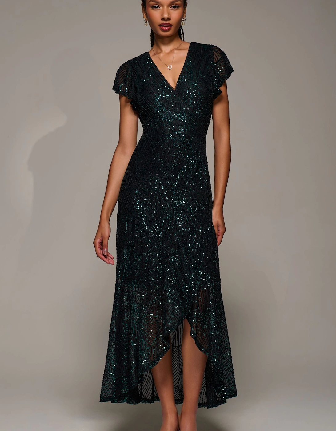 Frill Short Sleeve Sequin Maxi Dress, 2 of 1