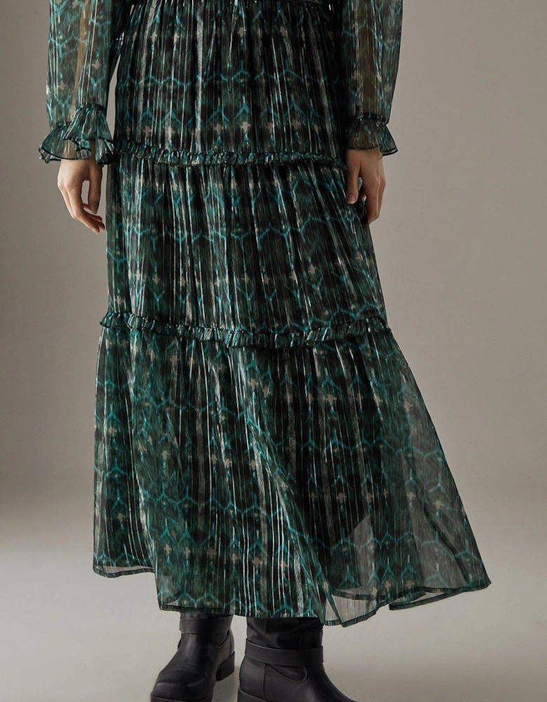 Metallic Chiffon Tier Maxi Skirt