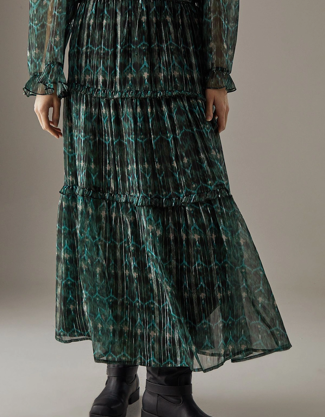 Metallic Chiffon Tier Maxi Skirt, 2 of 1