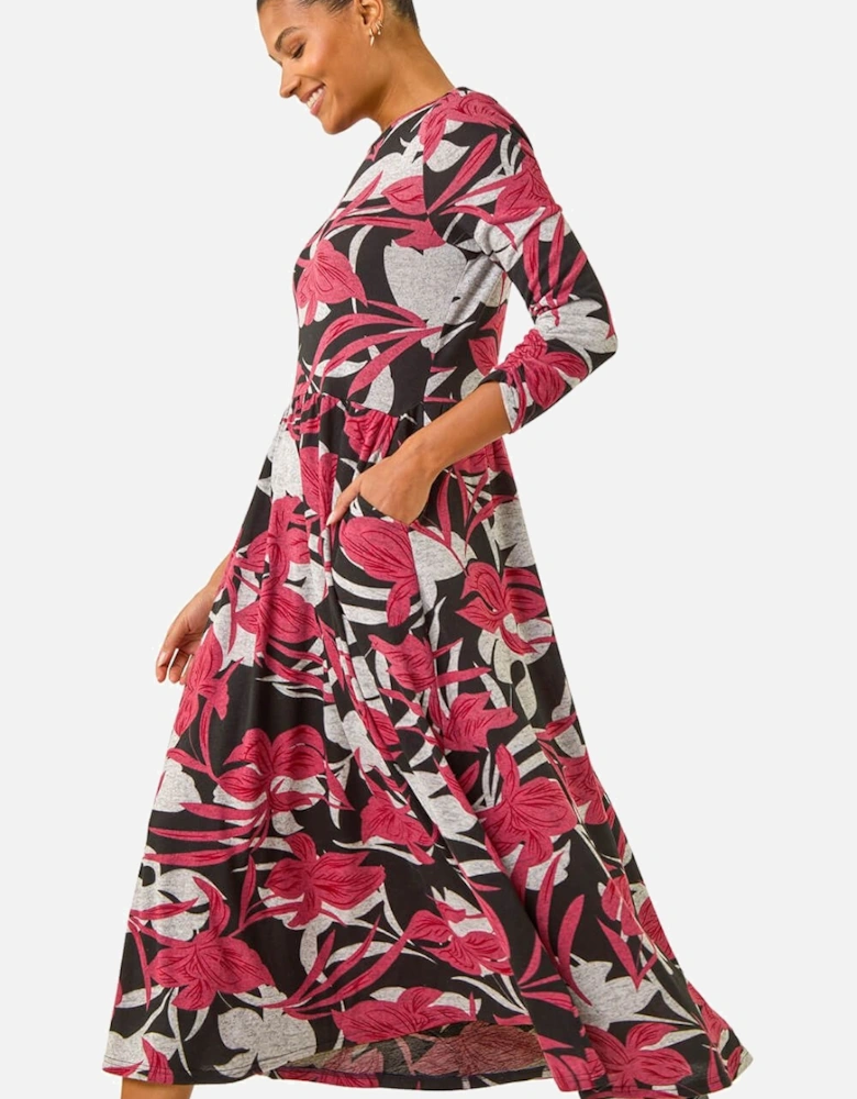 Floral Print Pocket Midi Dress