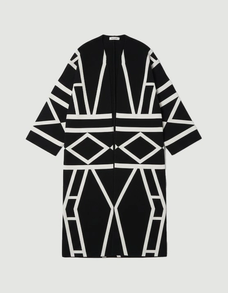 Abstract Jacquard Knit Midi Coatigan