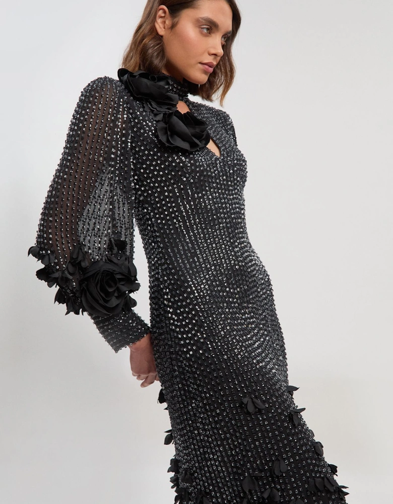 Crystal Applique Woven Maxi Dress