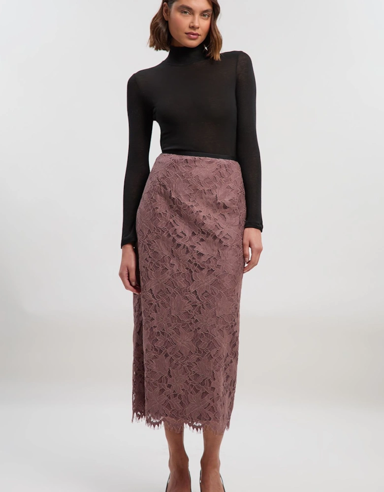 Lace With Black Taping Woven Midi Skirt