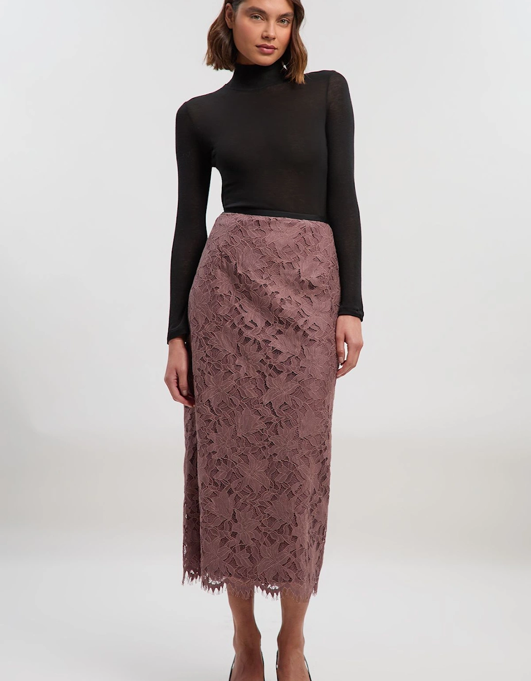 Lace With Black Taping Woven Midi Skirt, 2 of 1