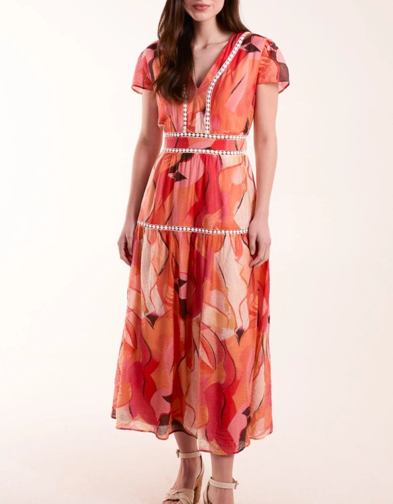 Double Frill V Neck Midi Dress