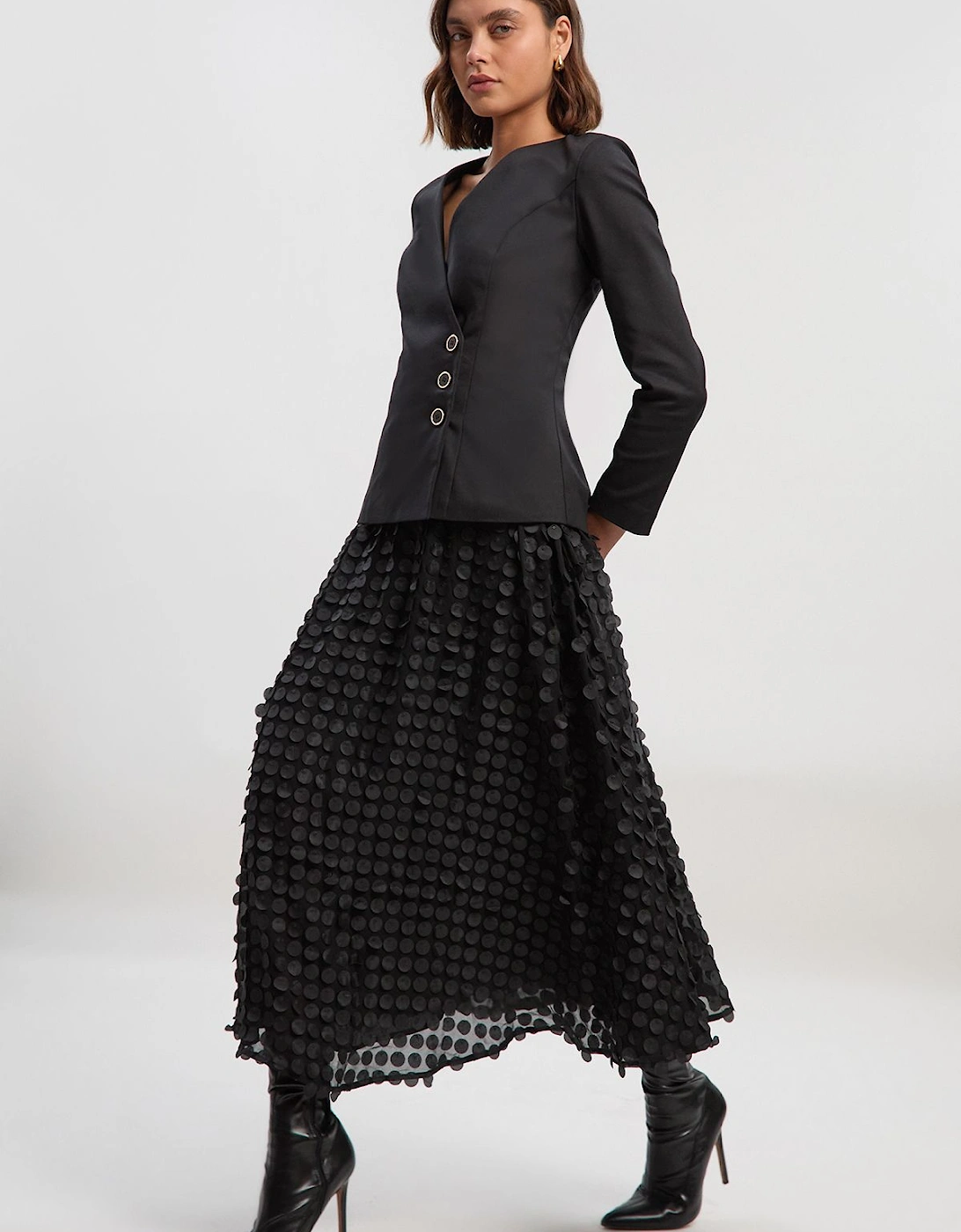 Ponte And Textured Georgette Button Detail Woven Maxi Dress, 2 of 1