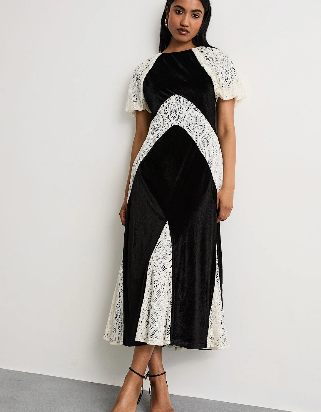 Velvet Lace Panelled Midi Tea Dress, 2 of 1