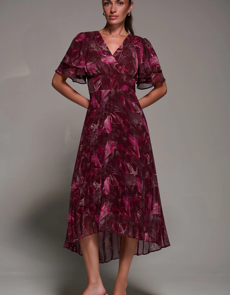 Angel Sleeve Pleated Chiffon Midaxi Dress