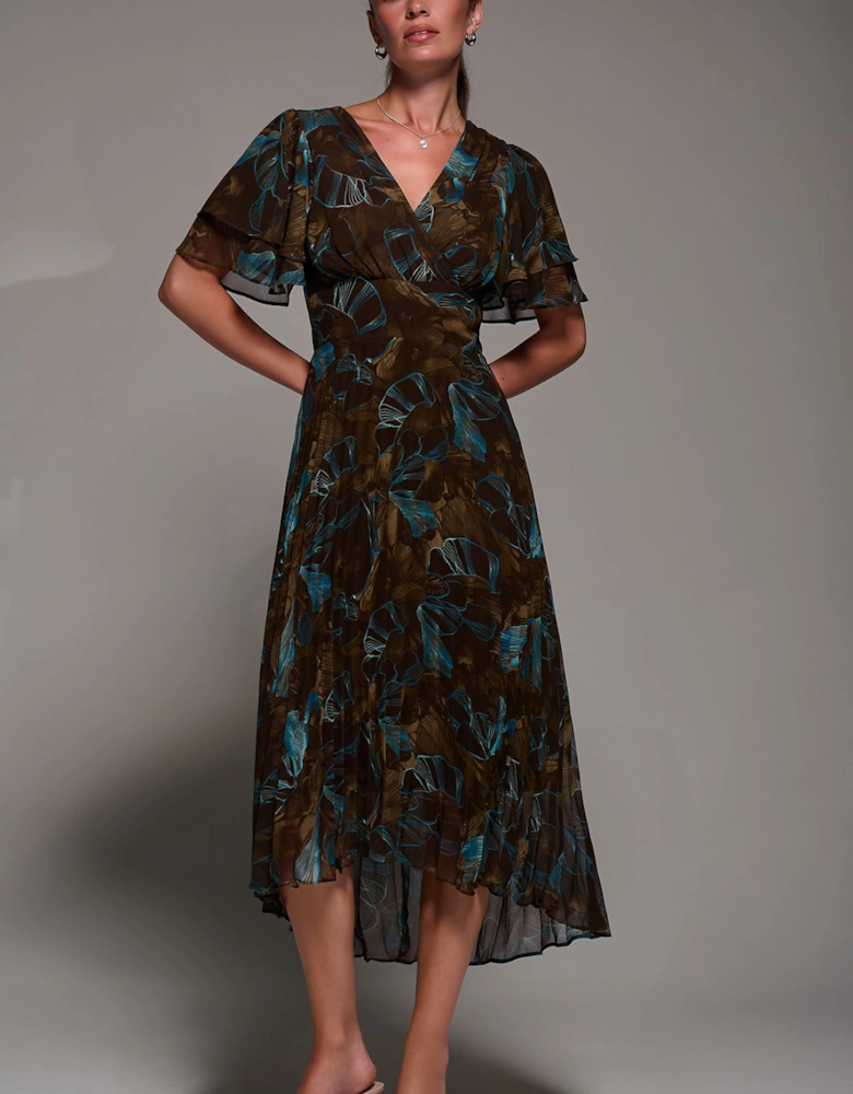 Angel Sleeve Pleated Chiffon Midaxi Dress