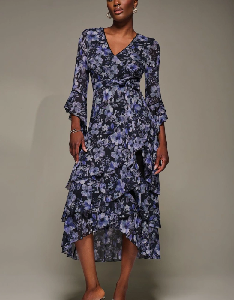 Ruffle Sleeve Tiered Mesh Midaxi Dress