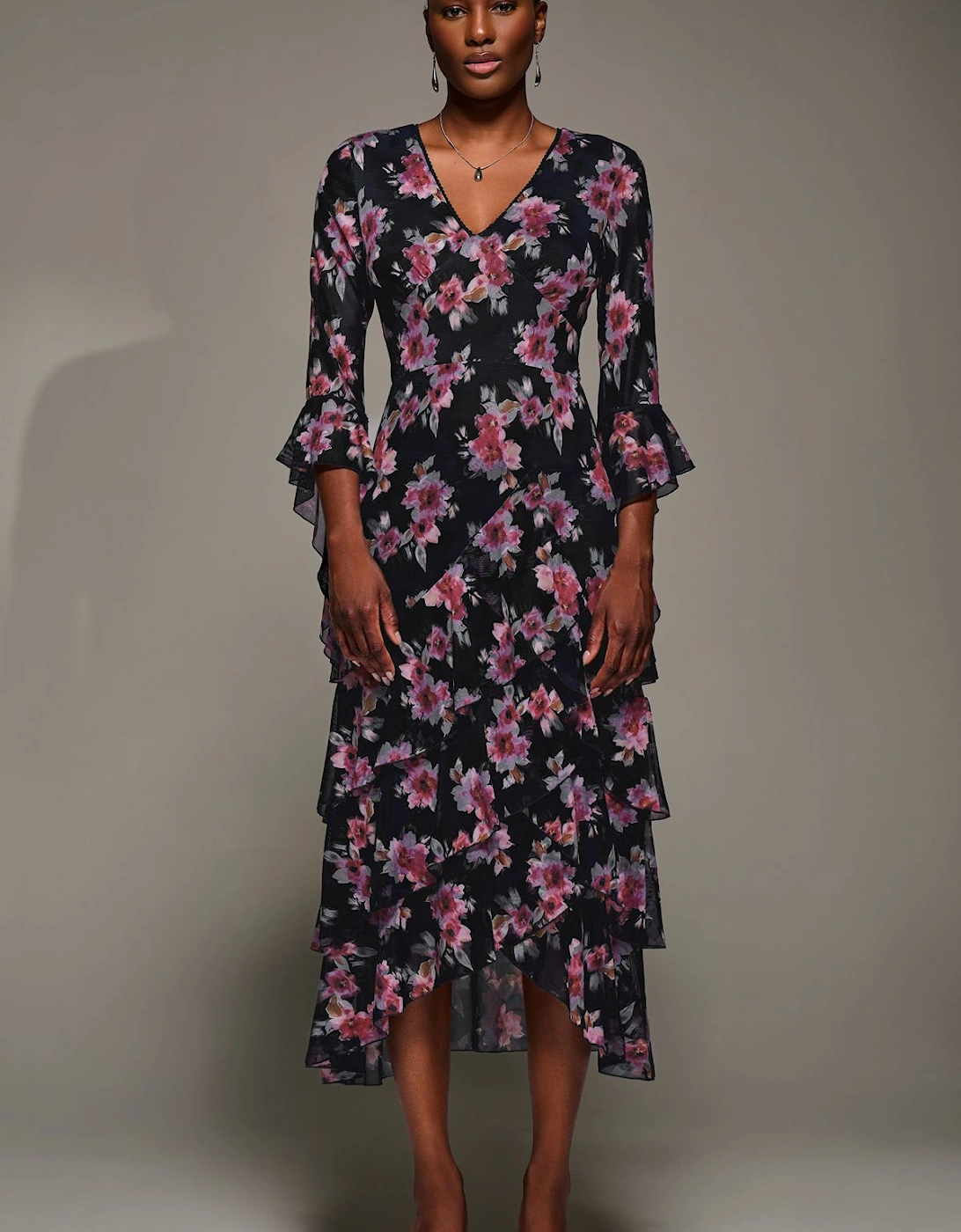 Ruffle Sleeve Tiered Mesh Midaxi Dress, 2 of 1