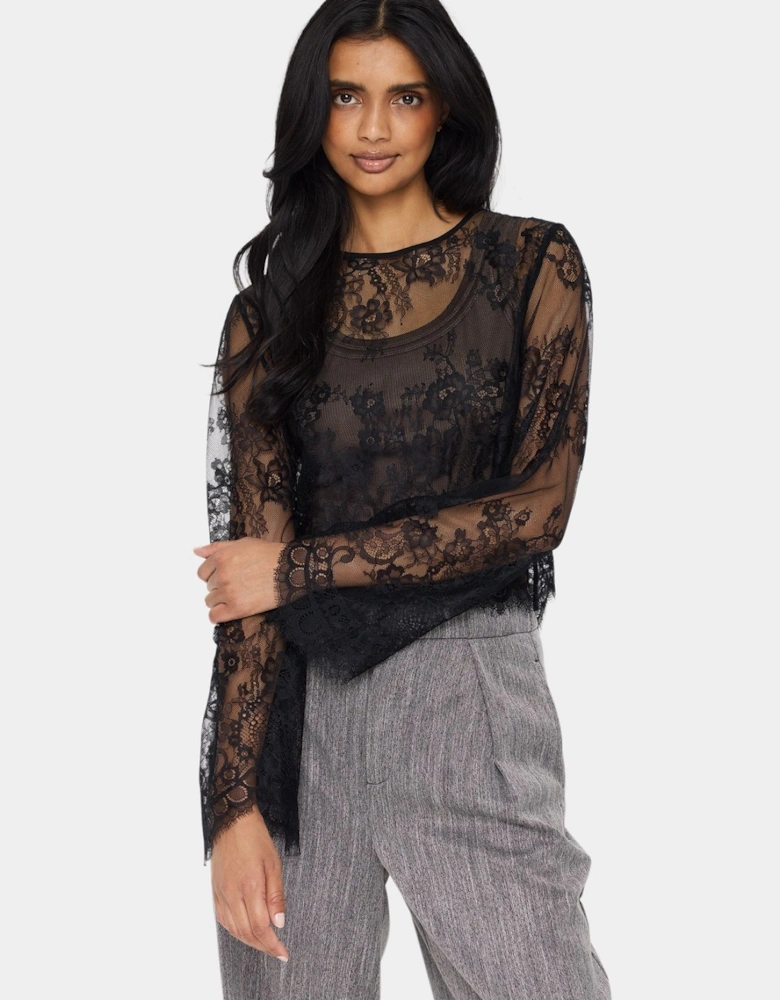 GigiSZ Long Sleeve Sheer Lace Blouse