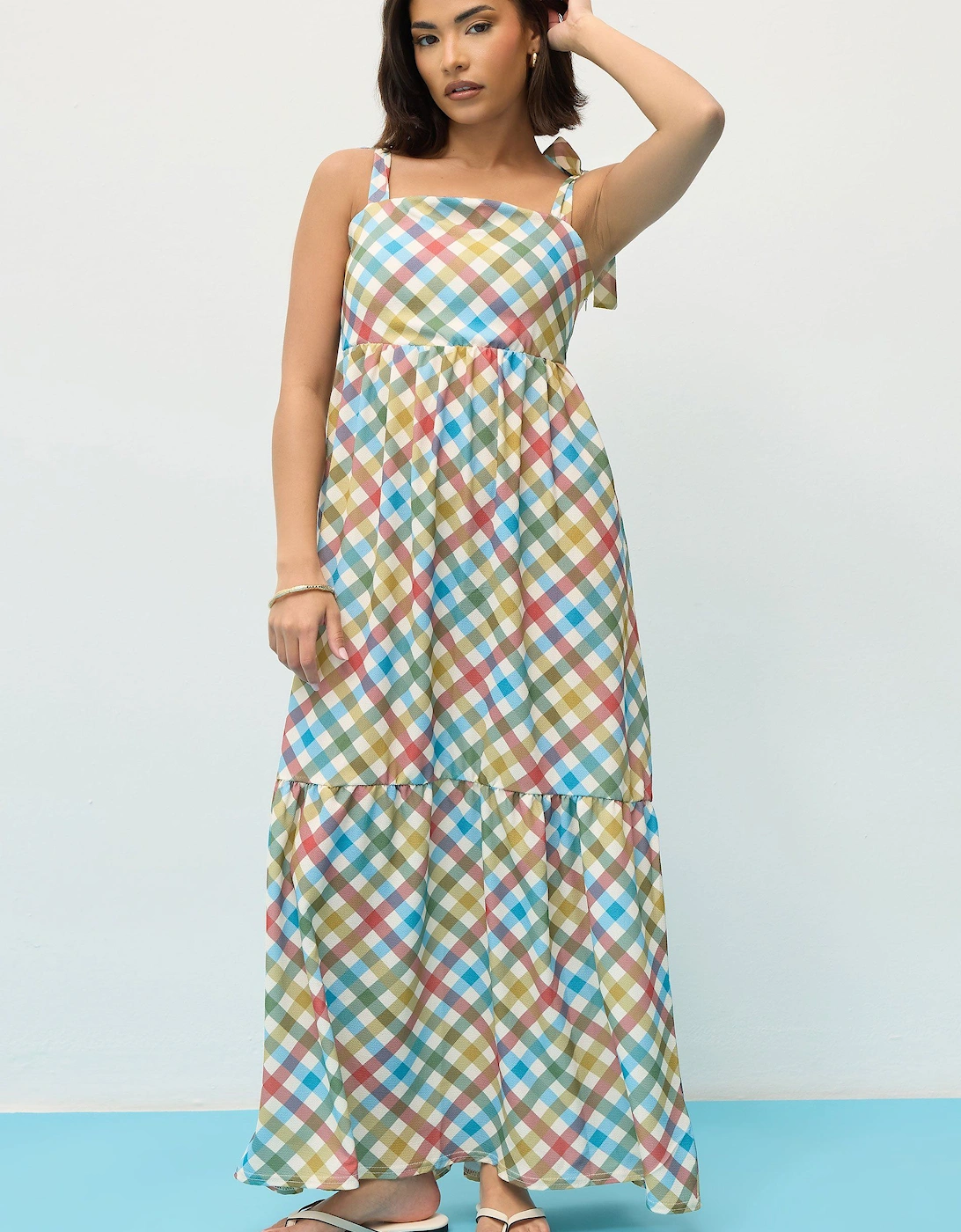 Petite Gingham Tie Shoulder Maxi Dress, 2 of 1
