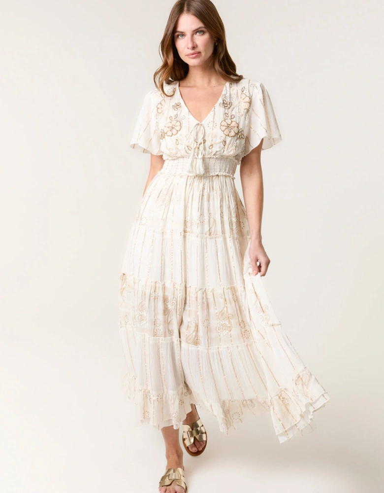 Beige Embellished Maxi Dress