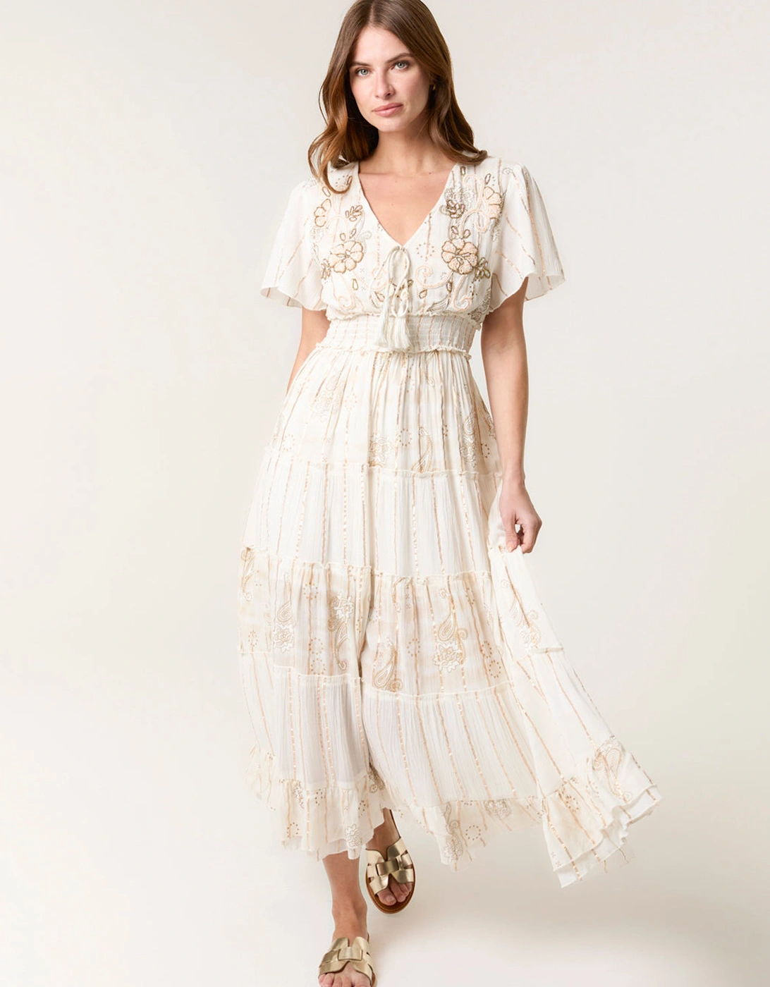 Beige Embellished Maxi Dress, 2 of 1