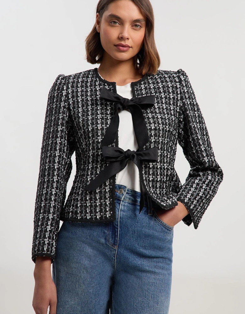Boucle Tailored Bow Detail Peplum Jacket