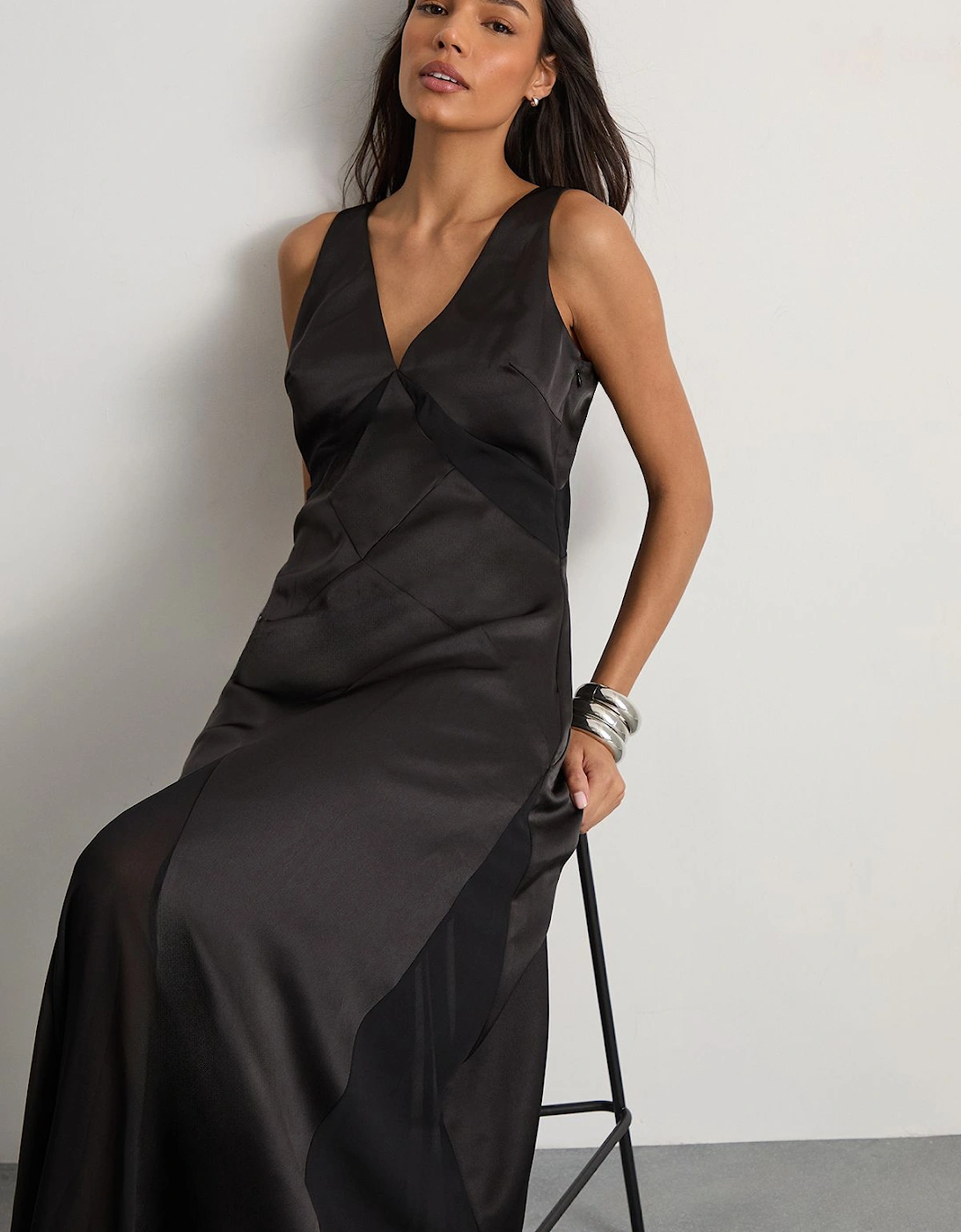 Satin And Chiffon Mix Midaxi Dress, 2 of 1