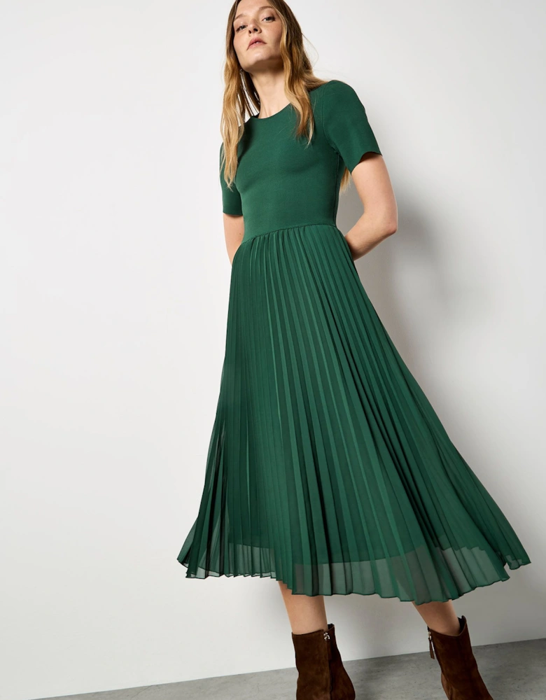 Rib Knit Chiffon Skirt Midi Dress