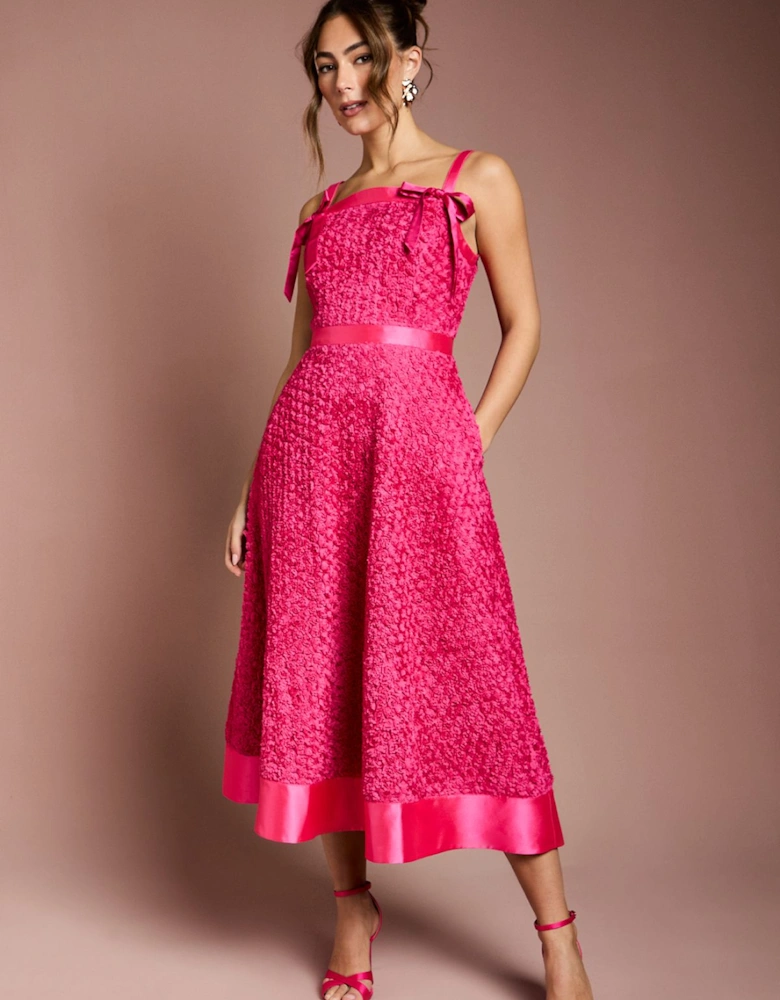 3D Flower Strappy Midi Dress