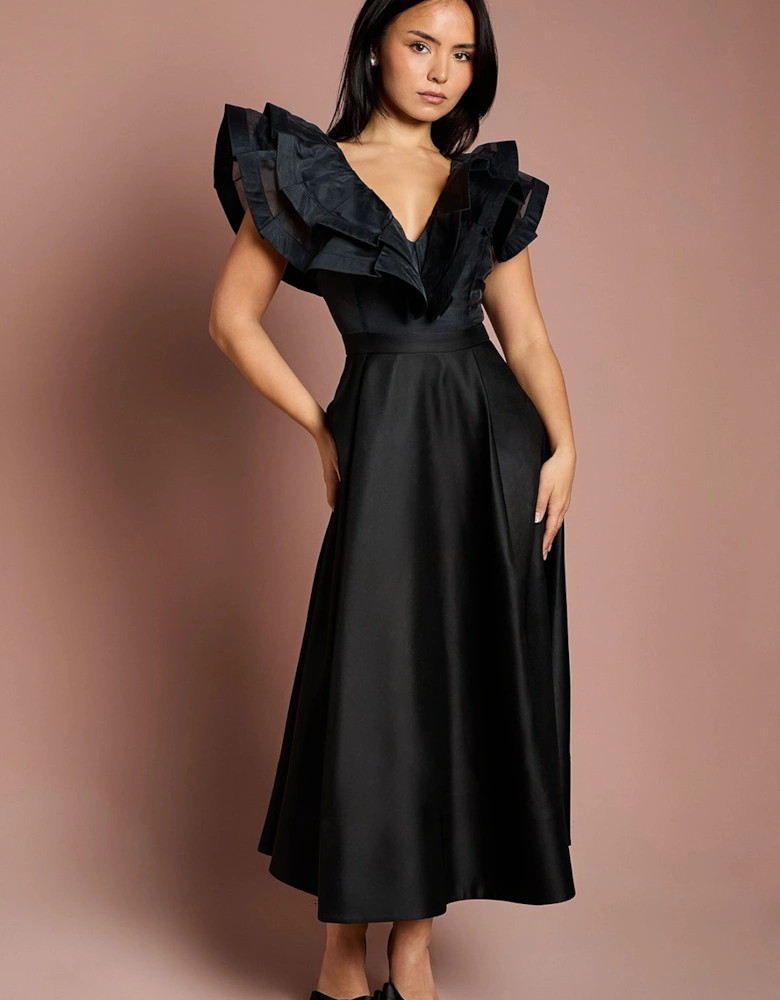 Petite Volume Frill Shoulder Midi Dess