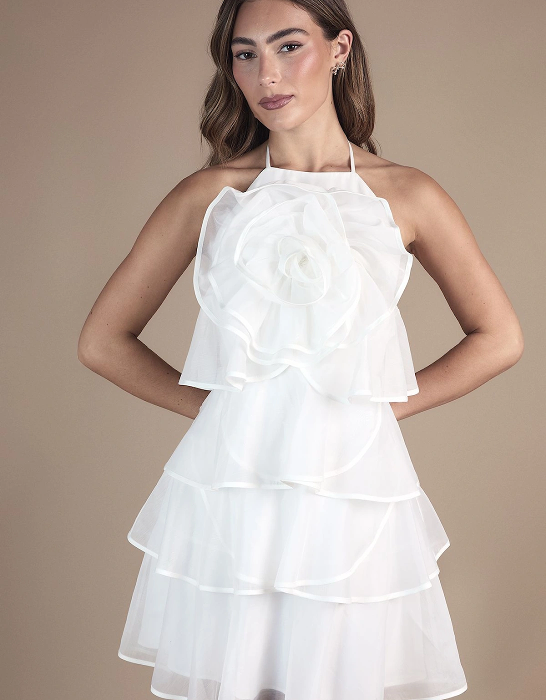 Corsage Trim Layered Halter Neck bridal Mini Dress, 2 of 1