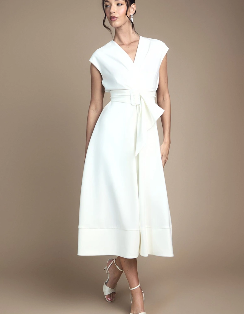 Sleeveless Belted Midi Wedding Dress