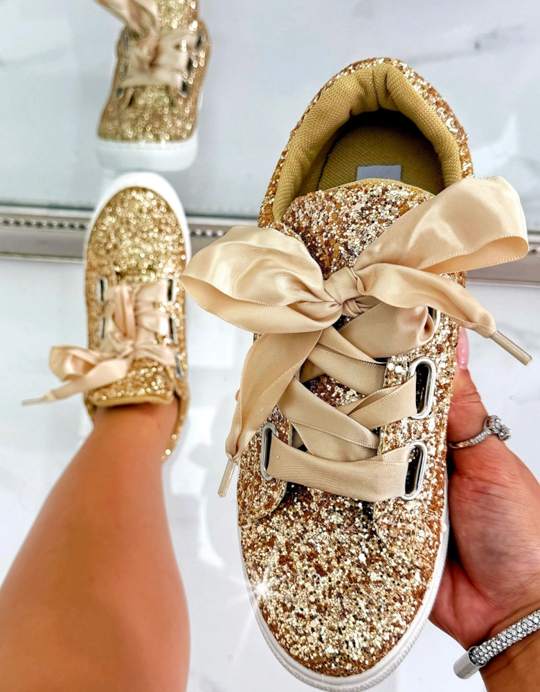Sparkly Glitter Ribbon Lace Trainers