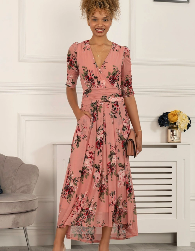 Haizley Floral Print Mesh Maxi Dress