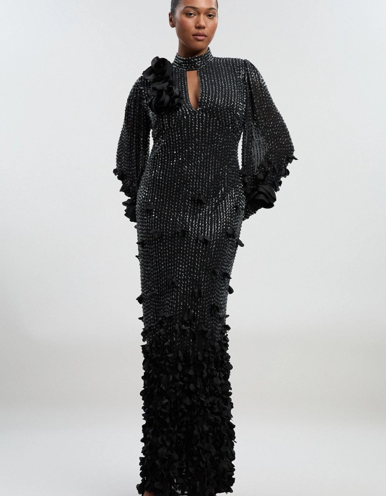 Plus Size Crystal Embellished Applique Woven Maxi Dress