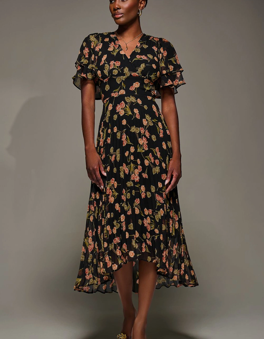 Angel Sleeve Pleated Chiffon Midaxi Dress, 2 of 1