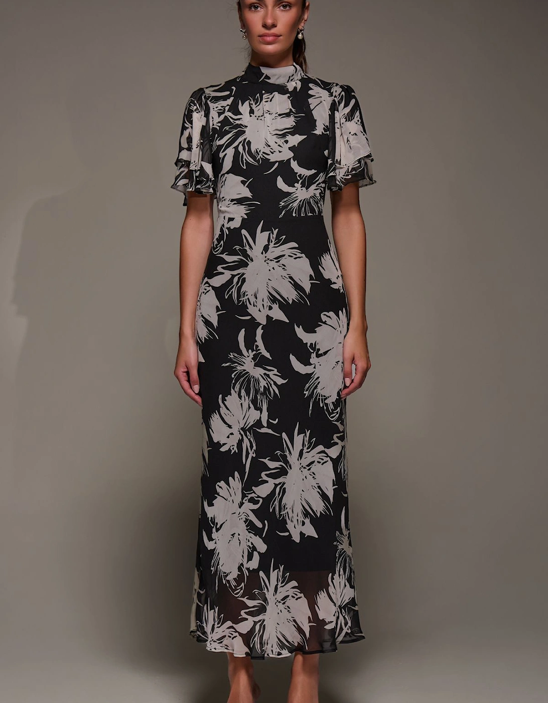 High Neck Angel Sleeve Chiffon Maxi Dres, 2 of 1