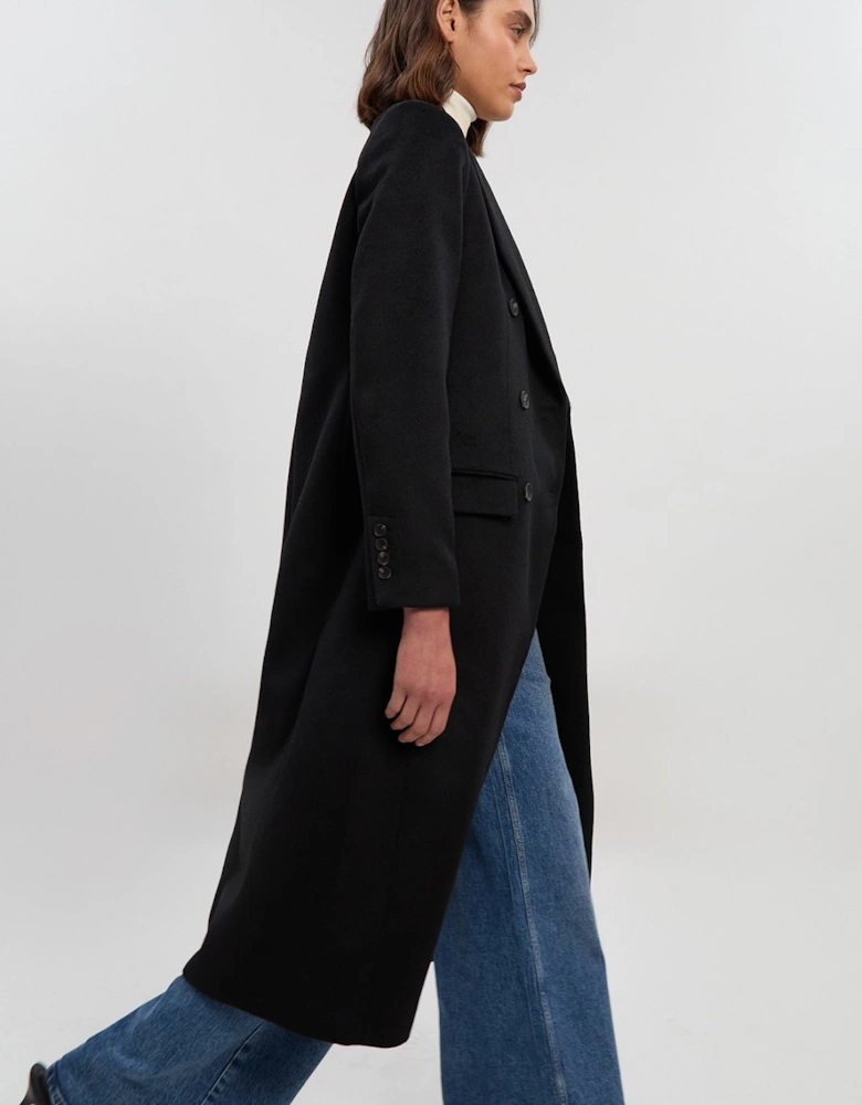 Brushed Wool Double Breasted Tailored Midi Coat