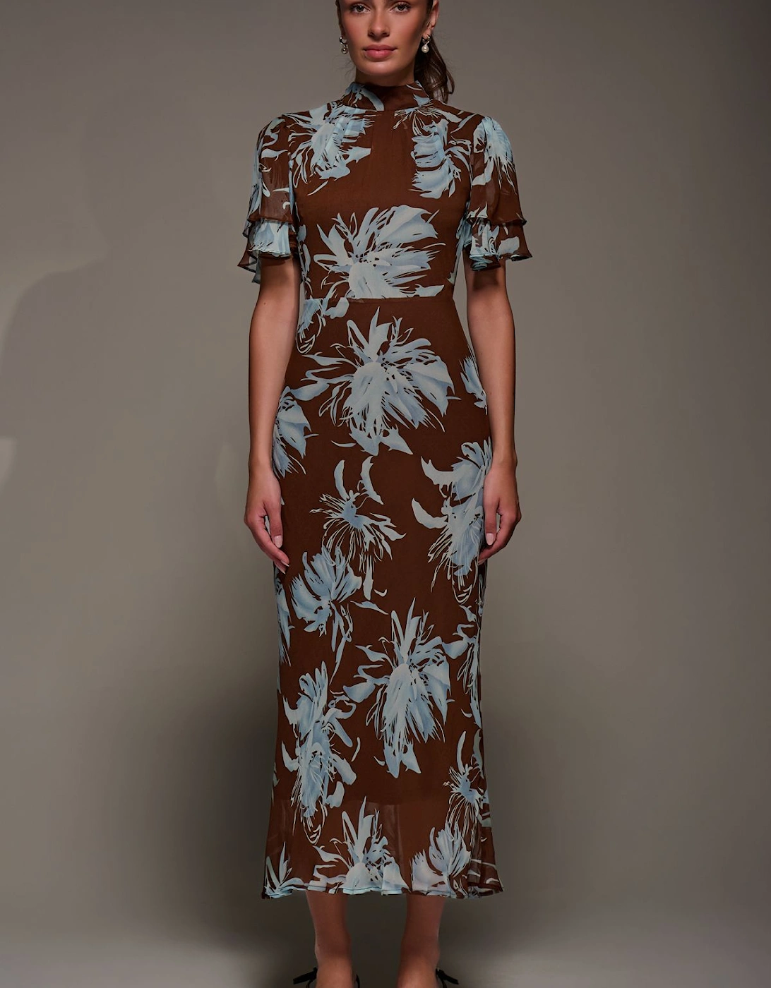 High Neck Angel Sleeve Chiffon Maxi Dres, 2 of 1