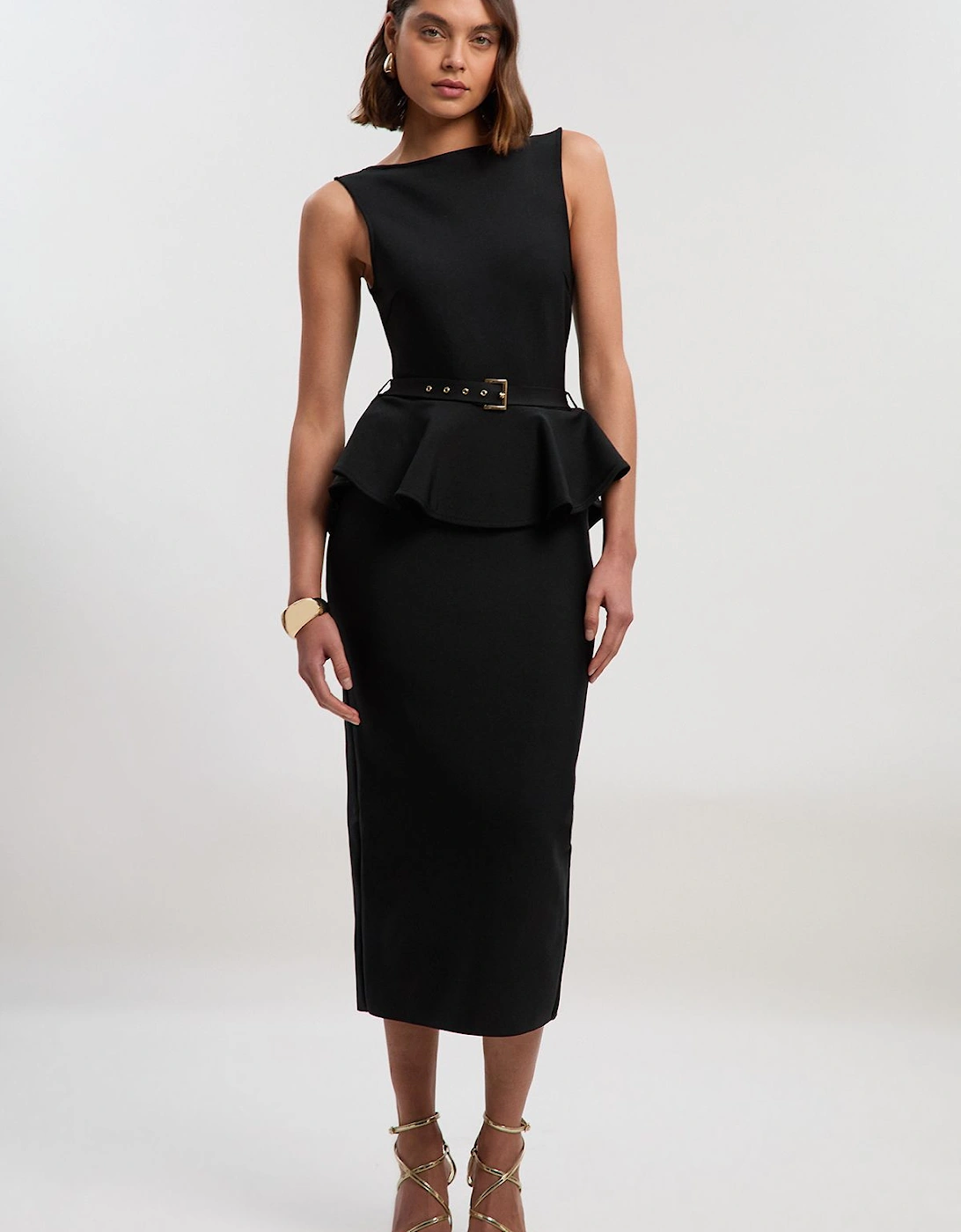 Figure Form Bandage Peplum Belted Pencil Knit Midi Dress, 2 of 1