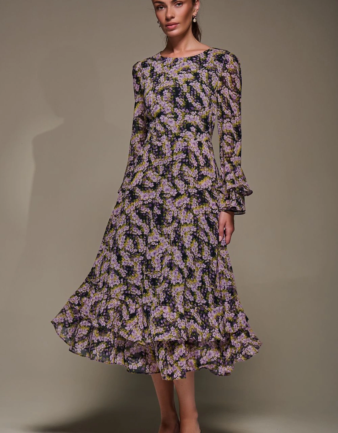 Long Sleeve Chiffon Frill Midaxi Dress, 2 of 1