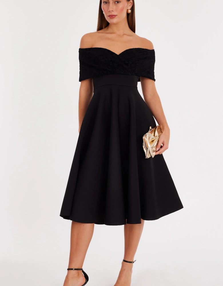 Black Lace Bardot Skater Dress