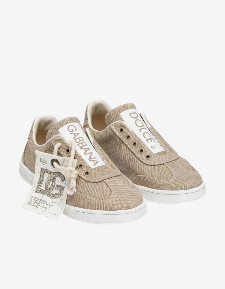 Boys Canvas Logo Trainers in Beige