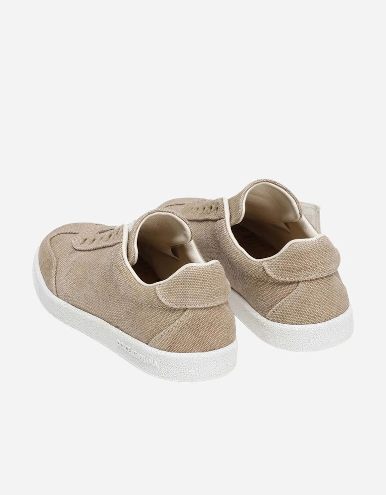 Boys Canvas Logo Trainers in Beige