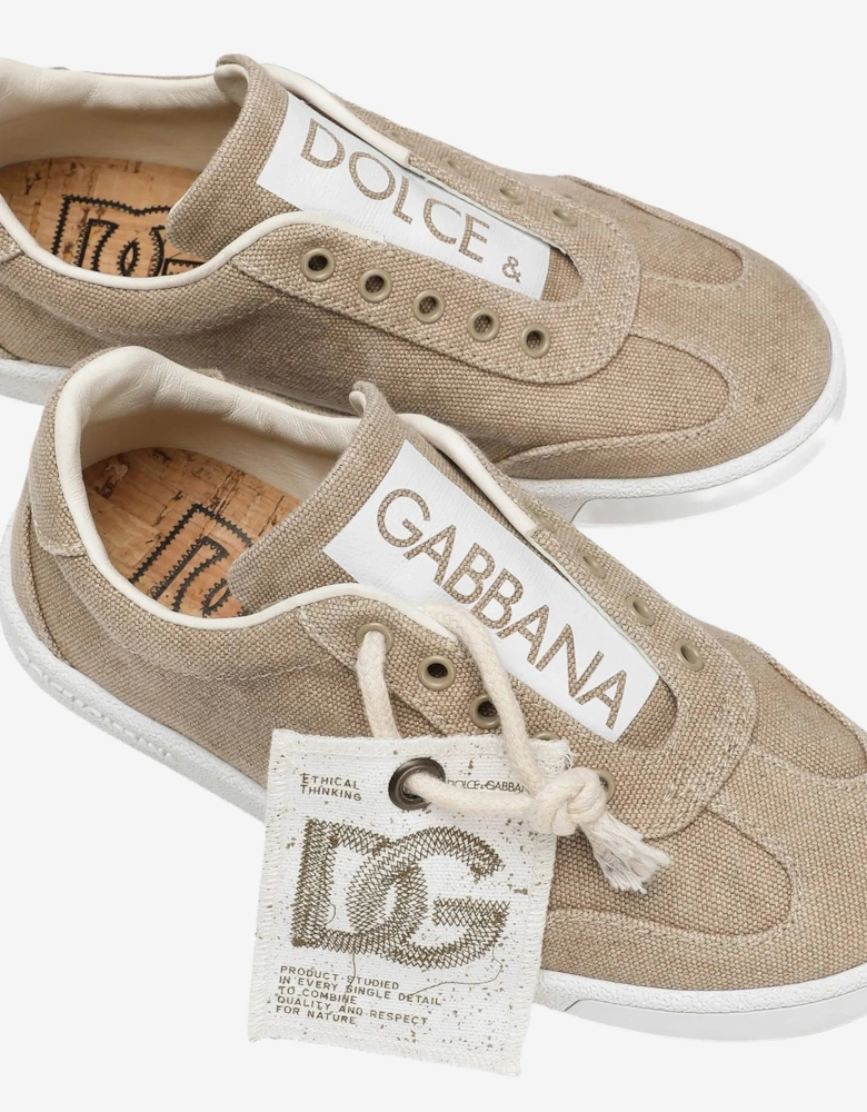 Boys Canvas Logo Trainers in Beige