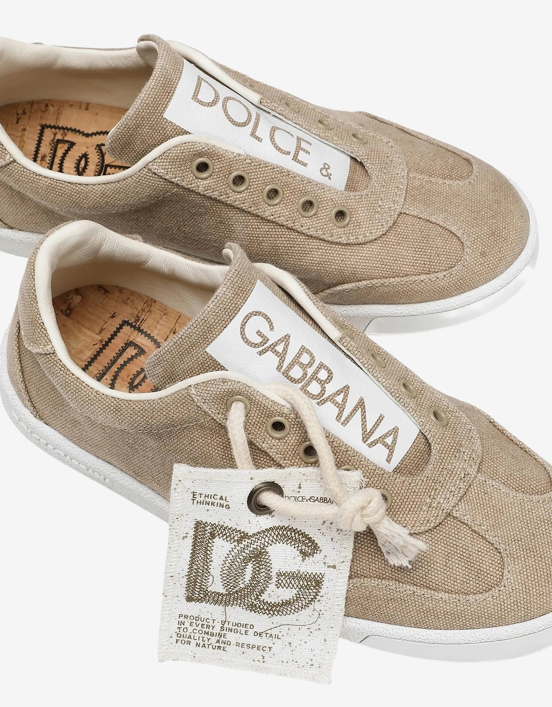 Boys Canvas Logo Trainers in Beige