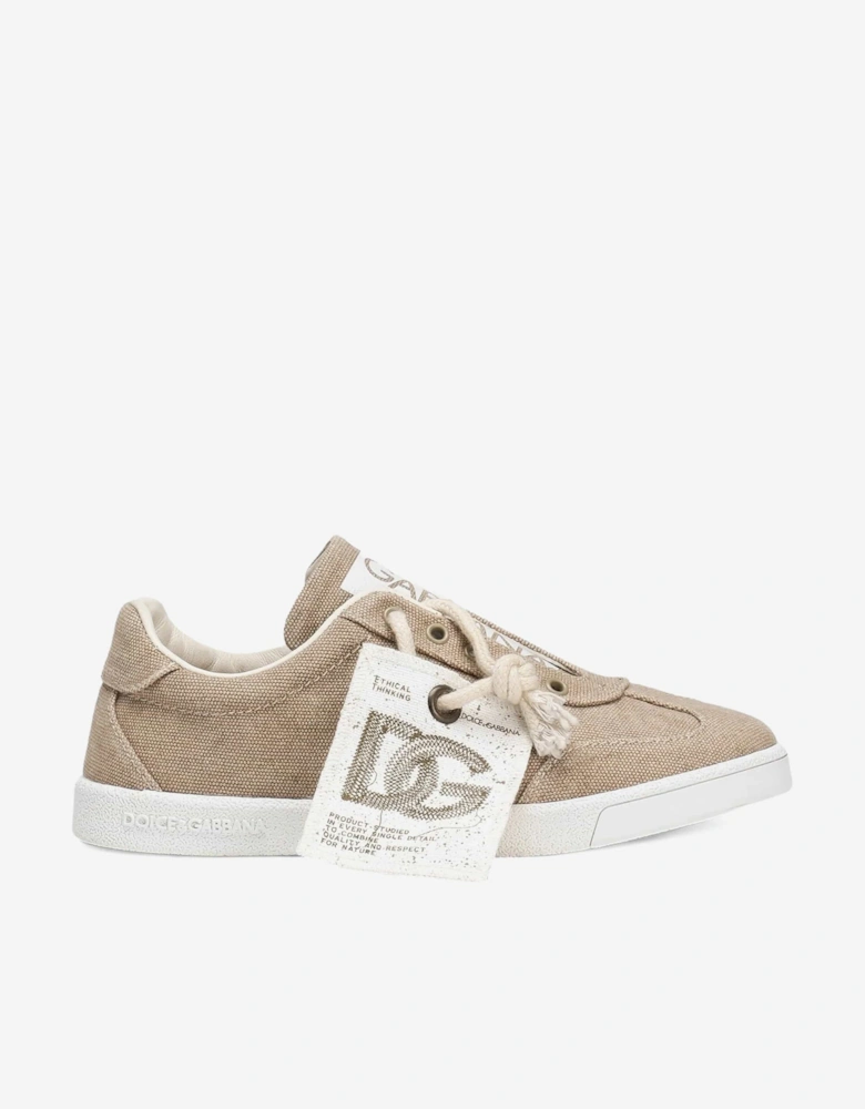 Boys Canvas Logo Trainers in Beige