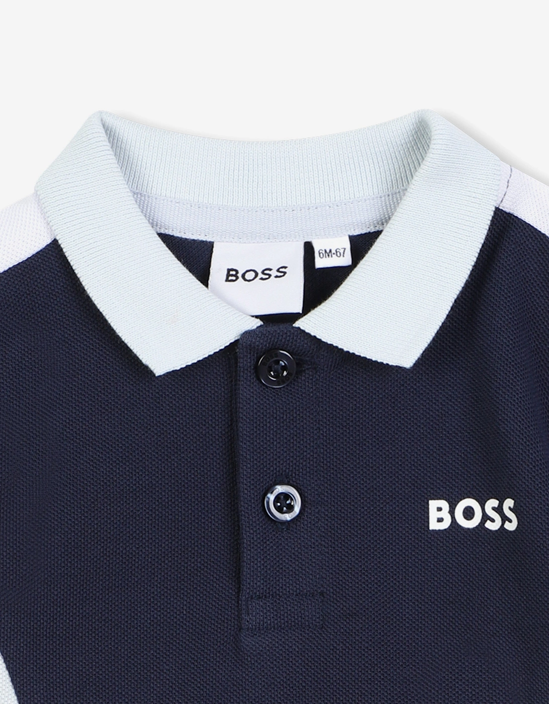BOSS Baby Boys Logo Print Polo Shirt in Navy