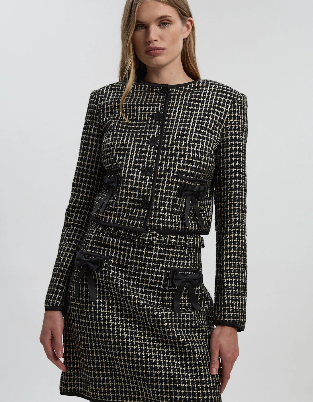 Tailored Tweed Bow Detail Mini Skirt, 2 of 1