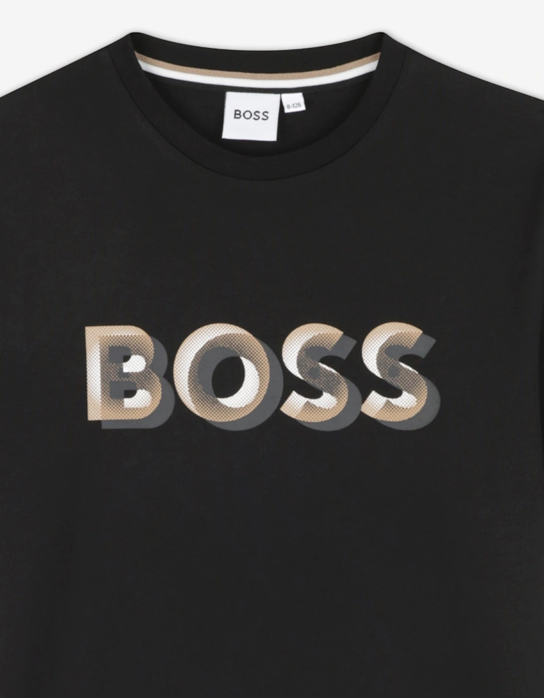 BOSS Boys Logo Print T-Shirt in Black
