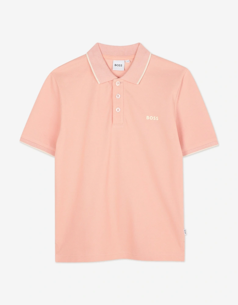 BOSS Boys Logo Print Polo Shirt in Pink