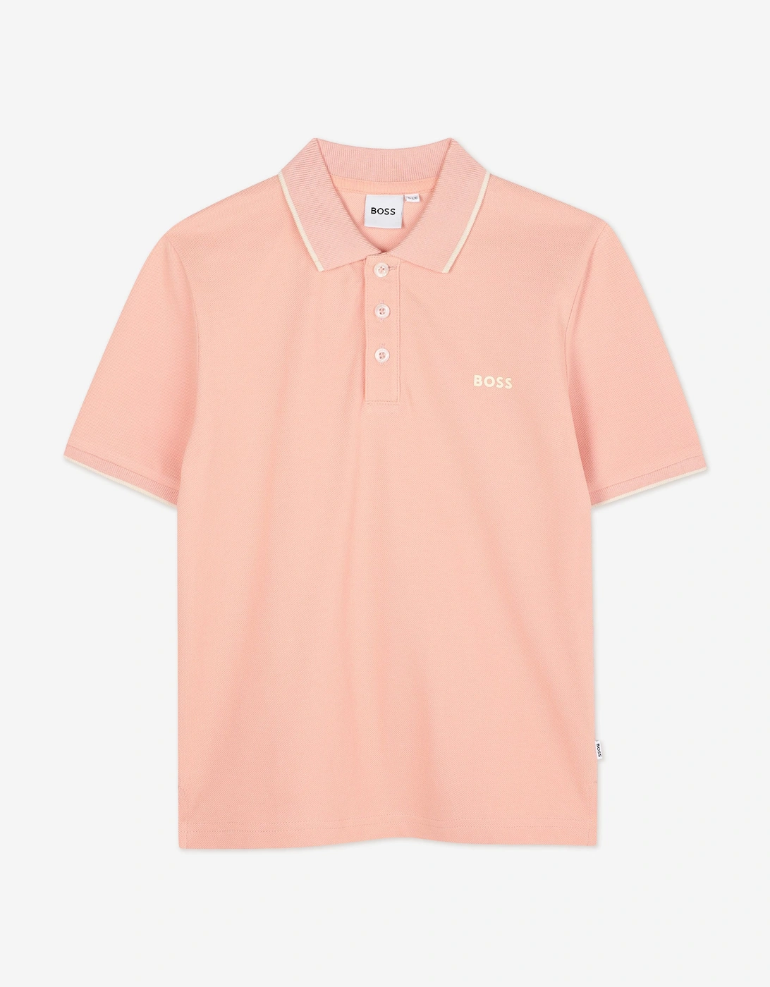 BOSS Boys Logo Print Polo Shirt in Pink, 5 of 4