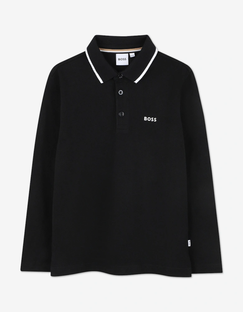 BOSS Boys Long Sleeve Polo Shirt in Black
