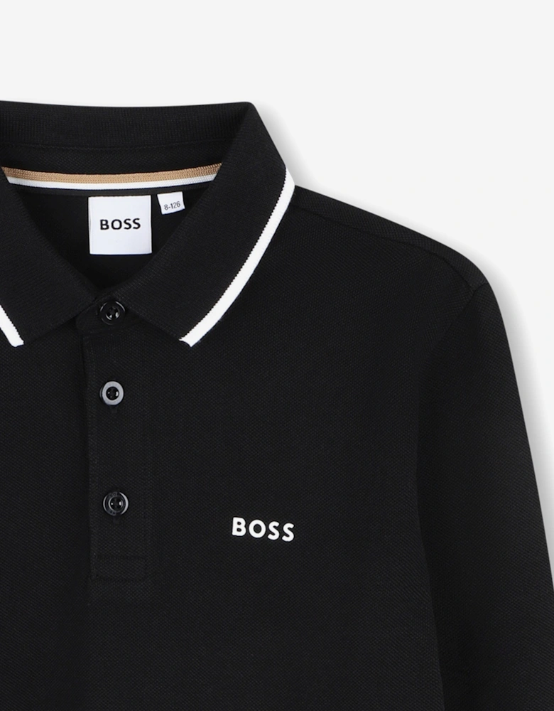 BOSS Boys Long Sleeve Polo Shirt in Black